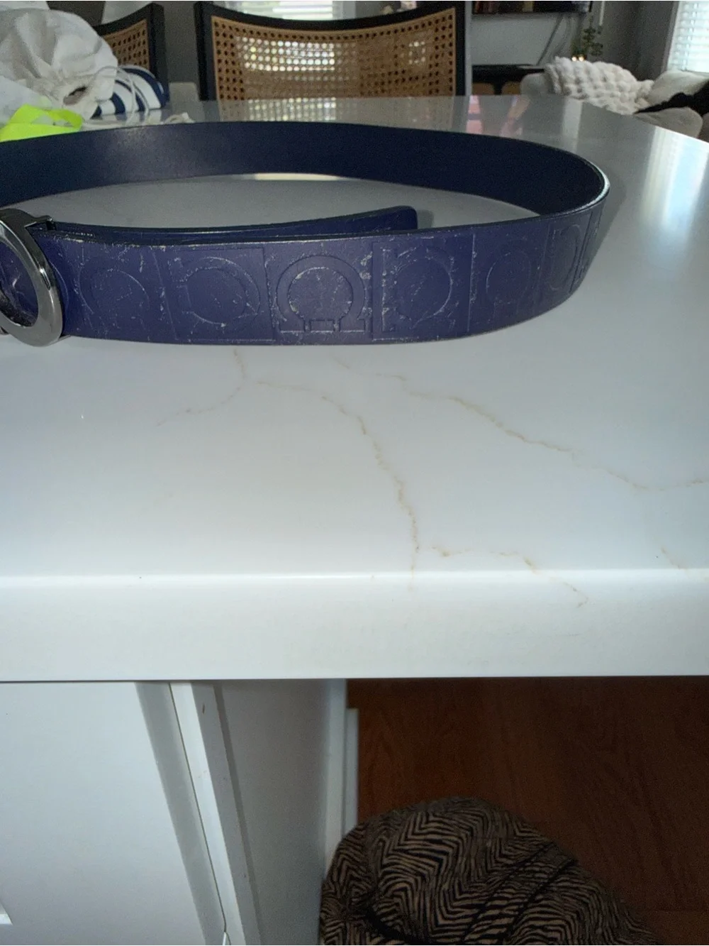 Ferragamo Double Gancini Leather Belt in Navy